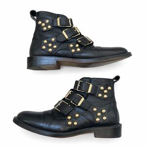 Zadig & Voltaire Studded Leather Biker Boots Moto Buckle Zip Black Size 39